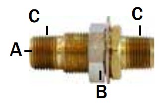 3/8-18 NPTF x 1-14 UNS x 1/2-14 NPTF Thread Midland 28-346 Brass Bulkhead/Anchor Frame Coupling 1-7/8 Length 
